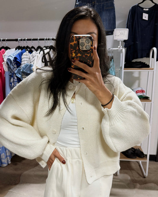 Puff Sleeve Knit Cardigan