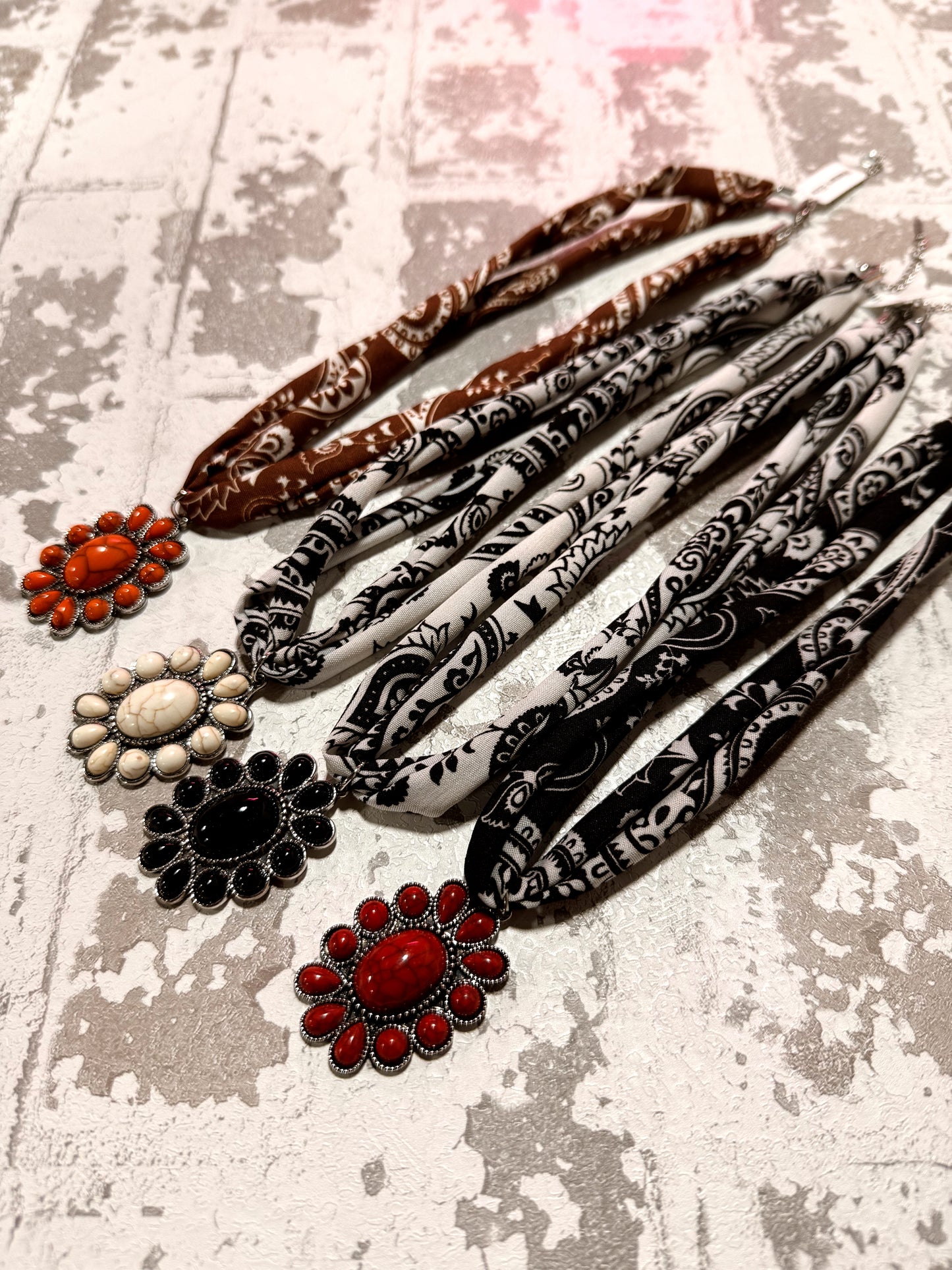 bandana necklaces with western pendants