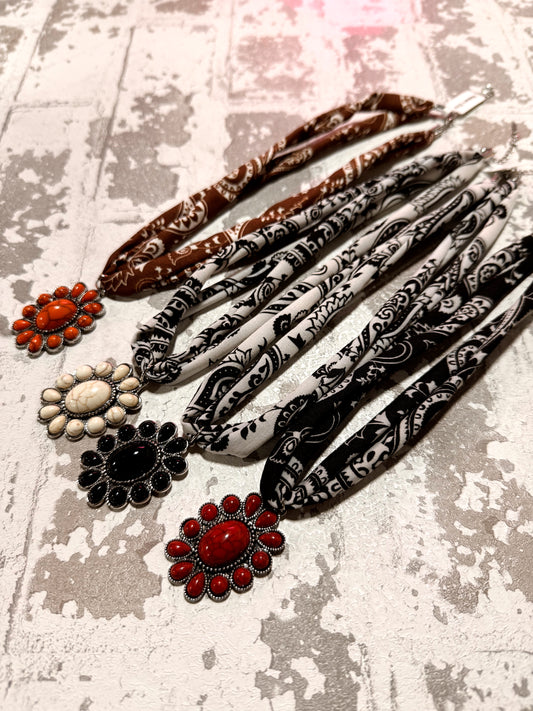 bandana necklaces with western pendants