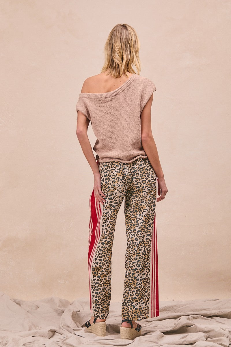 Leopard with Red Stripe Detail Pants