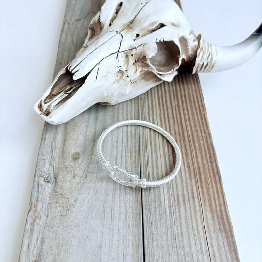 Western Horseshoe Groove Rhinestone Cable Bangle Bracelet