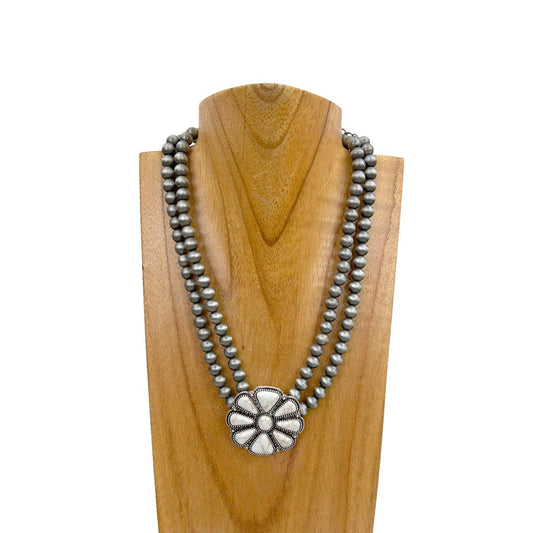 Navajo pearl beads chain with stone flower