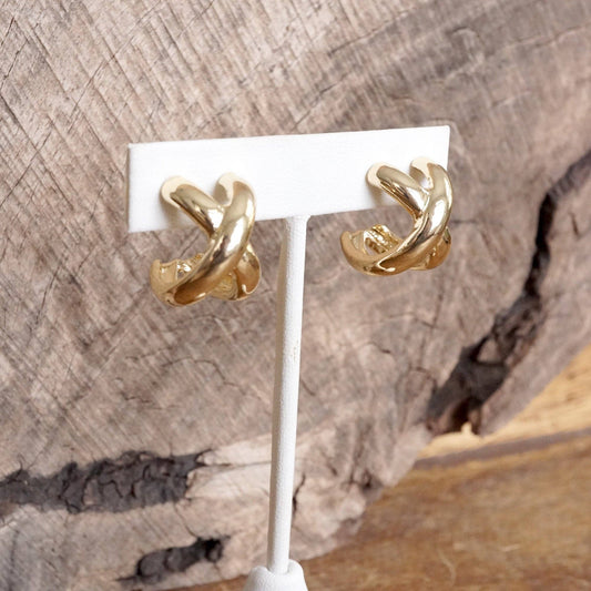 Huggie Statement Hoop Earrings – Criss Cross Design