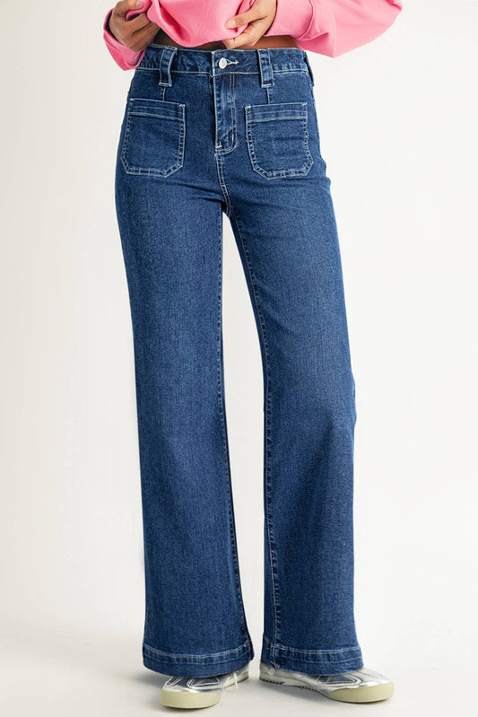 Wide Leg Pocketed High Waist Jeans