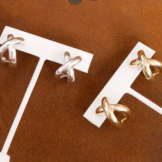 Huggie Statement Hoop Earrings – Criss Cross Design