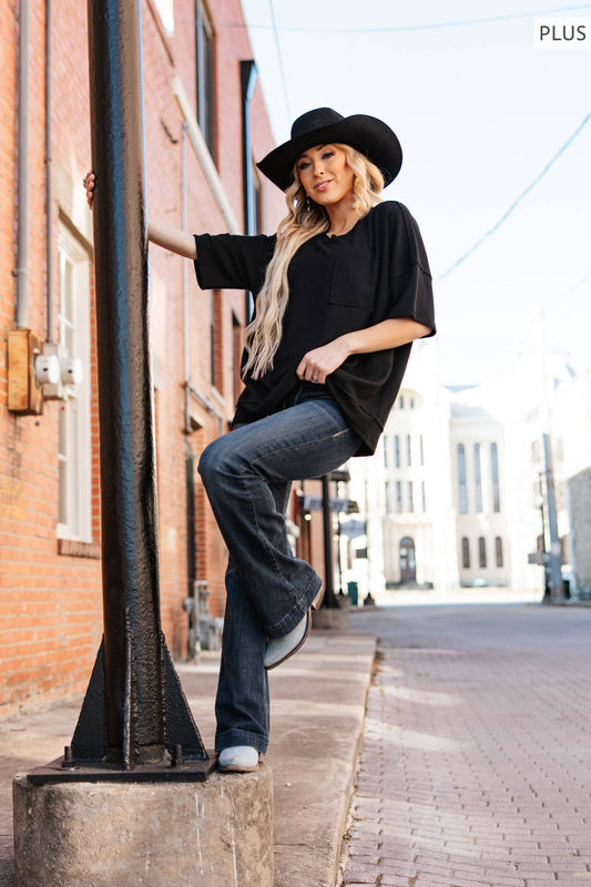 PLUS SIZE Half Sleeve Relaxed Pocket Blouse