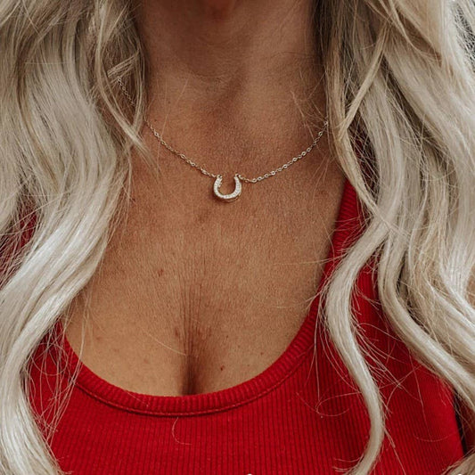 Horseshoe Necklace with Faux Diamonds