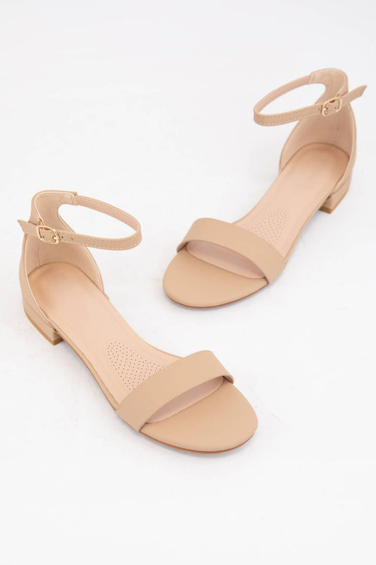 BASIC ANKLE STRAP MINI HEEL SANDALS