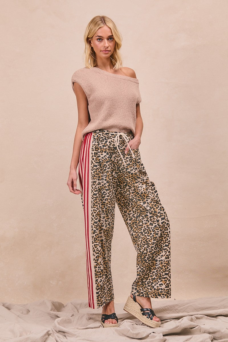 Leopard with Red Stripe Detail Pants