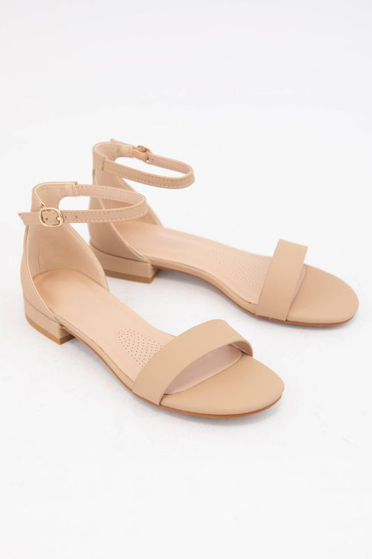 BASIC ANKLE STRAP MINI HEEL SANDALS