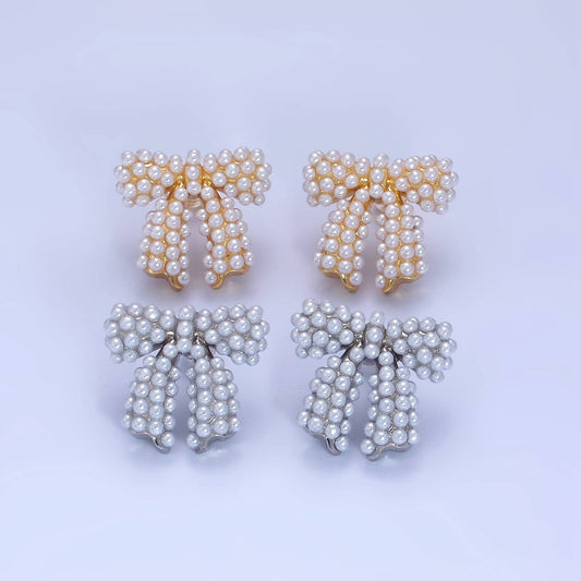 14K Gold Filled Pearl Ribbon Bow Stud Earrings