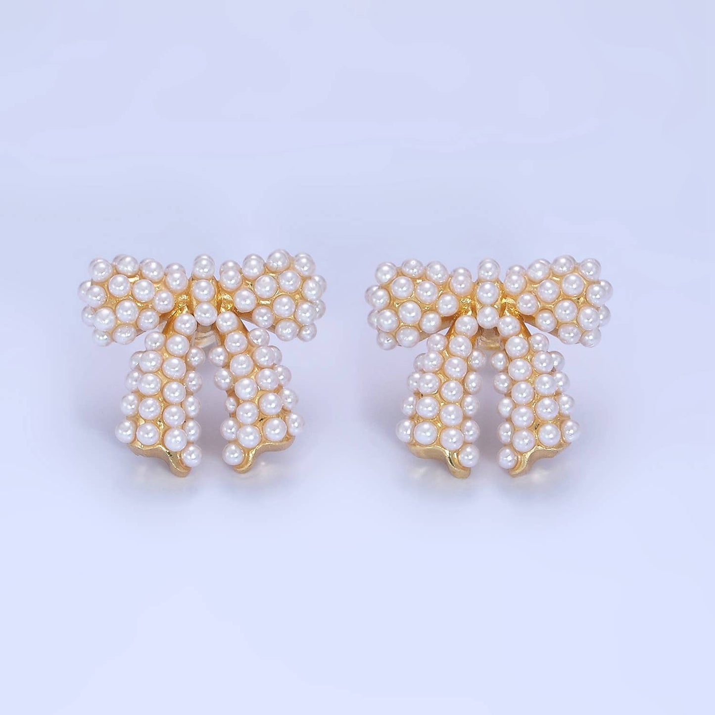 14K Gold Filled Pearl Ribbon Bow Stud Earrings : Sliver