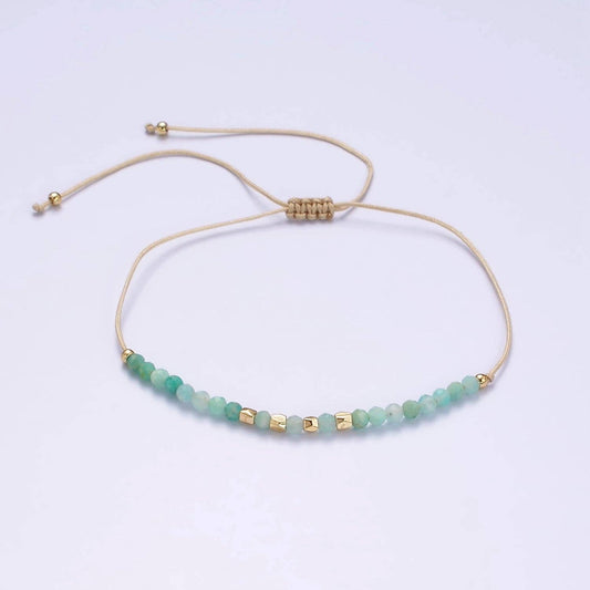 Minimalist Gold Turquoise Multifaceted Cream Cotton String Slider Bracelet | WA-2196 ~ WA-2198: Style C