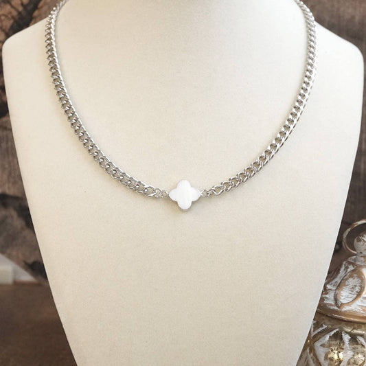 Lustrous Luck – Dainty Clover Pendant Necklace in Silver Tone