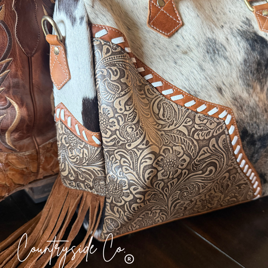 Tooled Leather Cowhide Western Statement Bag - Limited Made