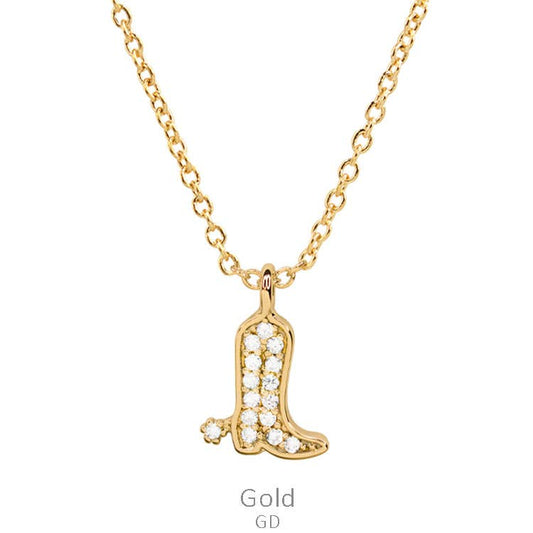 CZ Western Cowboy Boots Dainty Necklace - cubic zirconia