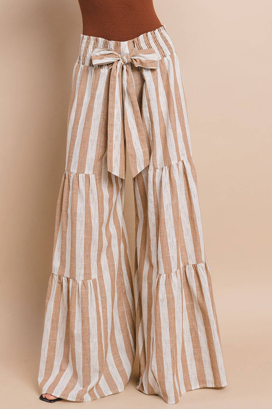 STRIPED LINEN PALAZZO PANTS - TAUPE 2314: NATURAL/TAUPE / L