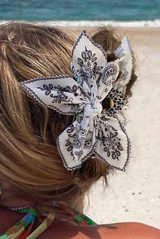 LDC Paisley Floral Print Bow Knot Hair Clip: Black